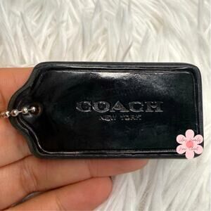 2.5" COACH Black Patent Leather Fabric Fob Bag Charm Hang tag Hangtag